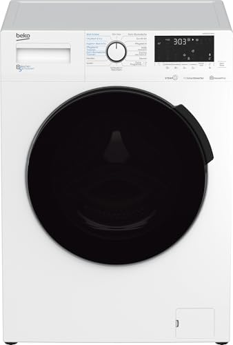 Beko WDW85141Steam1 b300 Lave-linge séchant sur pied, 8 kg, séchage 5 kg, convient aux personnes allergiques, écran tactile avec départ différé 0-24 h, Bluetooth, fonction vapeur, fonction rajout,