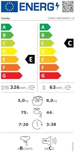Candy CSWS 4852DWE/1-S Lave-linge séchant Smart - Pose libre, 8+5 kg, 1400 tr/min, Fonction vapeur, NFC, Cycles rapides, Blanc, Classe E - Image 3
