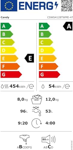CANDY CSWS4128TWME-47, Lave-linge séchant, Smart Inverter, Pose libre, 12 Kg, 1400 RPM, Classe A, Blanc - Image 4