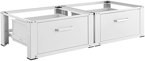 [en.casa] Double Socle avec Tiroir pour Machine à Laver Support Deux Places Lave-Linges Standard Pieds Antidérapants Capacité de Charge 150 kg Acier 127 x 54 x 31 cm Blanc - Image 3