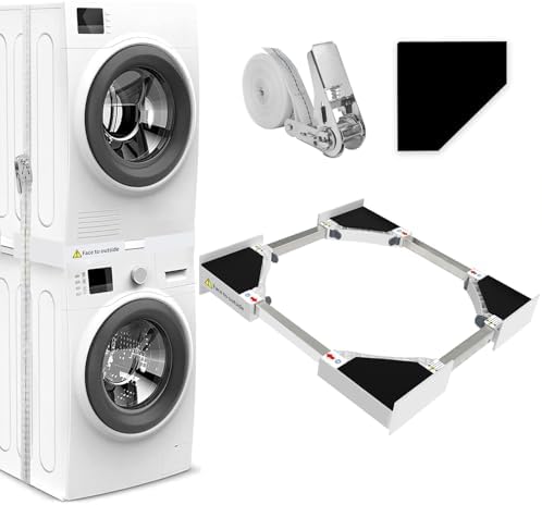 NIUXX Kit de Superposition Universel, Accessoires pour Lave-linge/Sèche-linge, Universel Cadre Intermédiaire pour Lave-linge et Sèche-linge avec Corde à Cliquet, taille réglable（46-66cm）