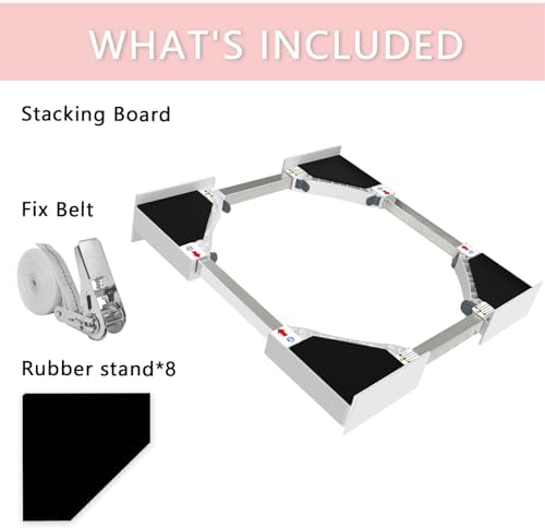 NIUXX Kit de Superposition Universel, Accessoires pour Lave-linge/Sèche-linge, Universel Cadre Intermédiaire pour Lave-linge et Sèche-linge avec Corde à Cliquet, taille réglable（46-66cm） - Image 4