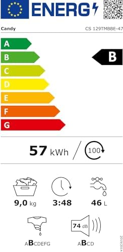 CANDY Lave-linge hublot CS 129TMBBE-47, 9 kg, 16 Programmes, 1200 tr/min, Moteur Inverter, Classe B, Noir Brillant - Image 3