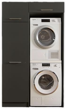 Stella Trading LAUNDREEZY Armoire pour lave-linge et sèche-linge, armoire multi-usages et rehausse d'armoire, anthracite - Armoire pratique en surplomb pour lave-linge - 117,5 x 200 x 67,5 cm (L/H/P)