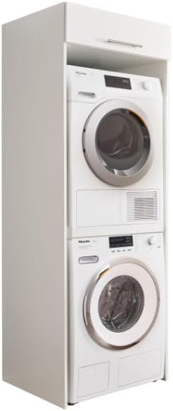 Stella Trading LAUNDREEZY Armoire pour lave-linge et sèche-linge, blanc - Armoire de superposition pratique pour lave-linge - 67,5 x 200 x 67,5 cm (L/H/P)