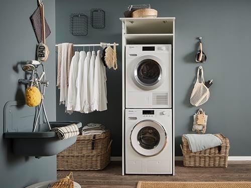 Stella Trading LAUNDREEZY Armoire pour lave-linge et sèche-linge, blanc - Armoire de superposition pratique pour lave-linge - 67,5 x 200 x 67,5 cm (L/H/P) - Image 4