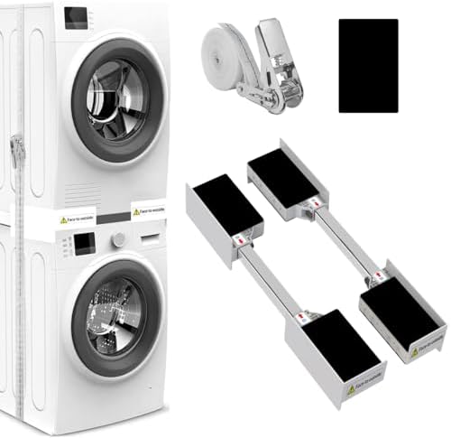 NIUXX Kit de Superposition Universel, support de raccordement pour lave-linge et sèche-linge, Équipé d'attaches en nylon et de sangles à cliquet, taille réglable (45-64 cm)