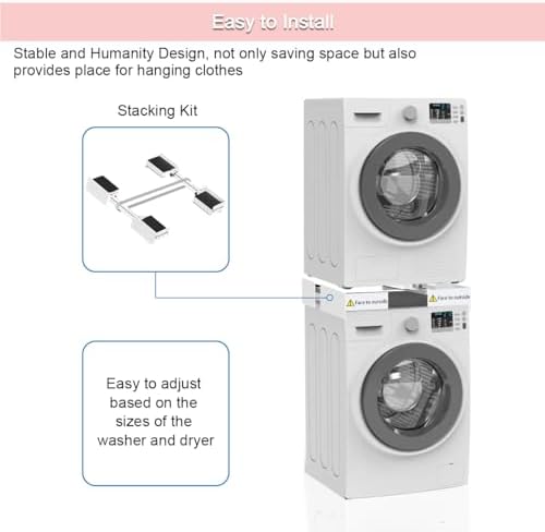 NIUXX Kit de Superposition Universel, support de raccordement pour lave-linge et sèche-linge, Équipé d'attaches en nylon et de sangles à cliquet, taille réglable (45-64 cm) - Image 4
