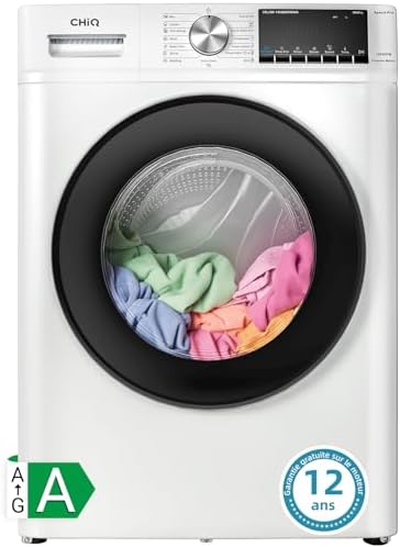 CHiQ Lave-linge à chargement frontal 10kg CFL100-14586IM3XWA,Space Pro,Moteur Inverter stable,1400 tr/min, Programme intelligent à IA,Fonction vapeur,Lavage rapide 15 minutes,15 cycles lavage,Blanc
