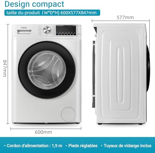 CHiQ Lave-linge à chargement frontal 10kg CFL100-14586IM3XWA,Space Pro,Moteur Inverter stable,1400 tr/min, Programme intelligent à IA,Fonction vapeur,Lavage rapide 15 minutes,15 cycles lavage,Blanc - Image 4