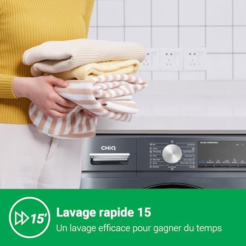 CHiQ Lave-linge CFL80-14586IM3XA, Chargement frontal 8 kg,Space Pro,Moteur Inverter stable, 1400 tr/min, Programme intelligent à IA, Fonction vapeur, Lavage rapide 15 minutes, 15 cycles lavage, Gris - Image 3
