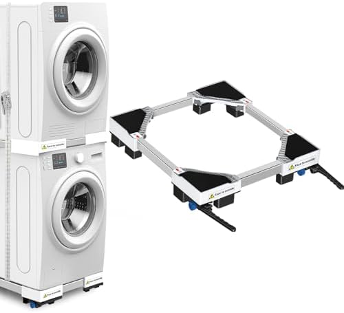 NIUXX Base universelle pour machine à laver - Fonction anti-vibration - Freins réglables - Taille réglable - Pour machines à laver et sèche-linge empilés de 42 à 69 cm - Charge maximale : 400 kg