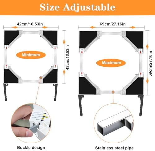 NIUXX Base universelle pour machine à laver - Fonction anti-vibration - Freins réglables - Taille réglable - Pour machines à laver et sèche-linge empilés de 42 à 69 cm - Charge maximale : 400 kg - Image 2