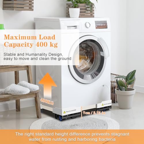 NIUXX Base universelle pour machine à laver - Fonction anti-vibration - Freins réglables - Taille réglable - Pour machines à laver et sèche-linge empilés de 42 à 69 cm - Charge maximale : 400 kg - Image 3