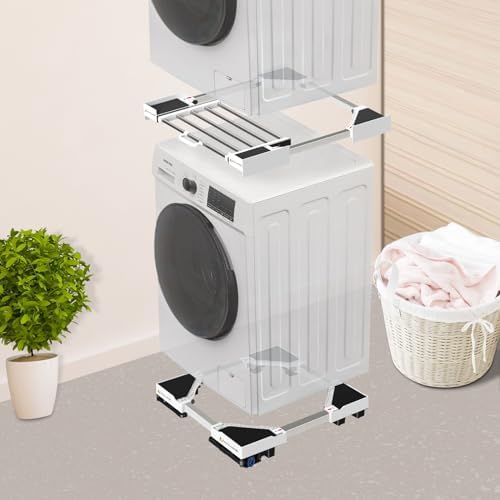 NIUXX Base universelle pour machine à laver - Fonction anti-vibration - Freins réglables - Taille réglable - Pour machines à laver et sèche-linge empilés de 42 à 69 cm - Charge maximale : 400 kg - Image 4