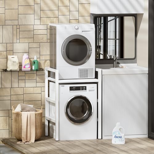 MSFE Meuble étagère de Rangement Dessus Machine à Laver,Kit d'empilage pour Lave-linge et Sèche-linge à Chargement Frontal,3 Hauteurs Réglables,Capacité de Charge de 350kg,73*64*110cm,Produit Breveté - Image 3