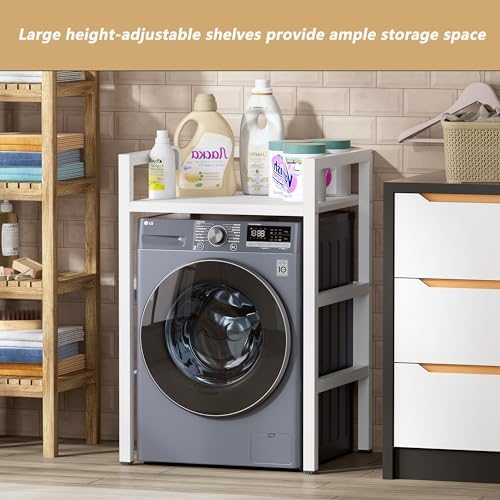 MSFE Meuble étagère de Rangement Dessus Machine à Laver,Kit d'empilage pour Lave-linge et Sèche-linge à Chargement Frontal,3 Hauteurs Réglables,Capacité de Charge de 350kg,73*64*110cm,Produit Breveté - Image 4
