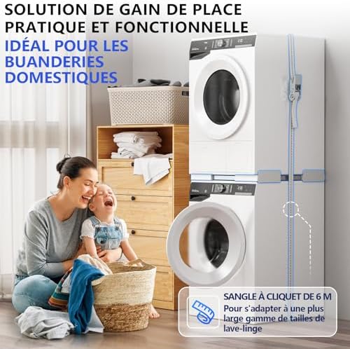 JHCHU Kit de superposition universel pour lave-linge et sèche-linge - Cadre réglable 45 à 68 cm - Idéal pour connexion de machine à laver et sèche-linge (blanc) - Image 4