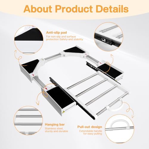 Zanfqvo Kit de Superposition Lave Linge Seche Linge - Cadre Intermédiaire Universel avec Tablette Coulissante et Corde à Cliquet - Accessoires pour Lave-linge/Sèche-linge - Réglable 46-72cm - Image 4