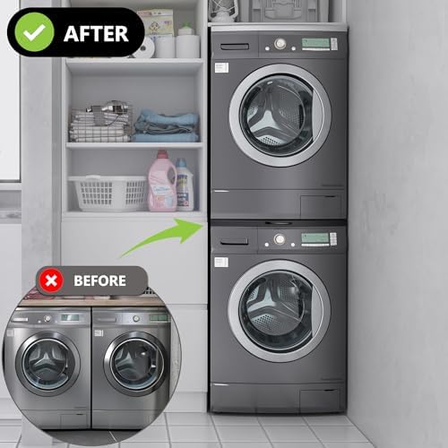 Vonia Entretoise lave-linge séchant 60 x 54 cm - Kit d'empilage lave-linge séchant - Porte-serviettes extensible - Kit de Superposition Universel avec Corde à Linge - Universel - Noir (Noir) - Image 2
