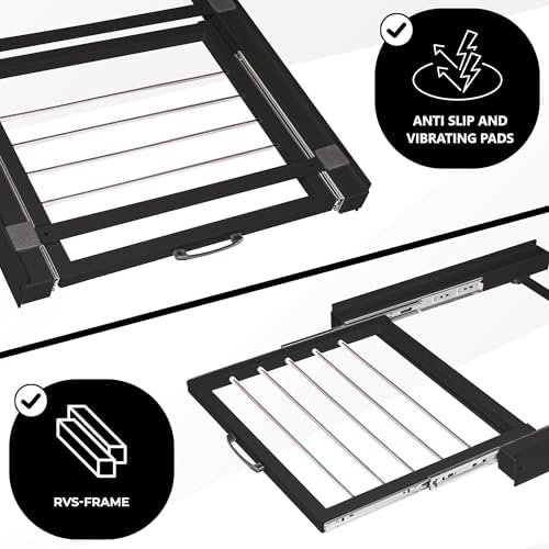 Vonia Entretoise lave-linge séchant 60 x 54 cm - Kit d'empilage lave-linge séchant - Porte-serviettes extensible - Kit de Superposition Universel avec Corde à Linge - Universel - Noir (Noir) - Image 4