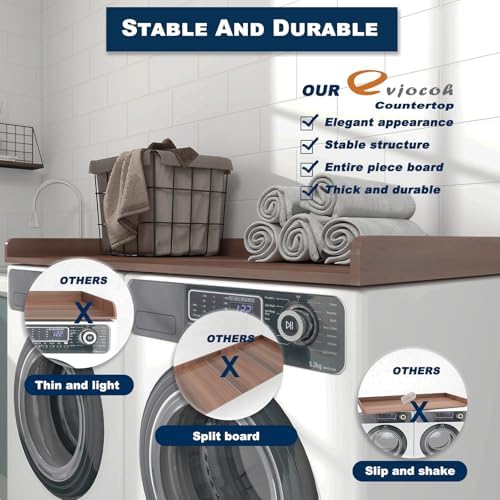 Evjocoh Comptoir en bois pour lave-linge, comptoir de linge avec rails de bord, coussinets antidérapants, housse de protection pour machine à laver et sèche-linge - Image 2