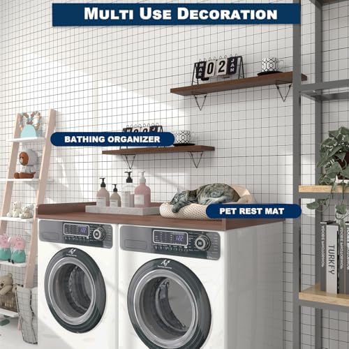 Evjocoh Comptoir en bois pour lave-linge, comptoir de linge avec rails de bord, coussinets antidérapants, housse de protection pour machine à laver et sèche-linge - Image 4
