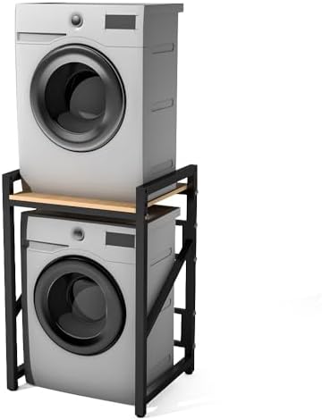 WPPTNSFY Meuble Machine à Laver et Seche Linge, Superposition Lave Linge Seche Linge, Meuble Machine à Laver, 3 Réglable en Hauteur, Capacité Charge 300kg, 73x63x100cm