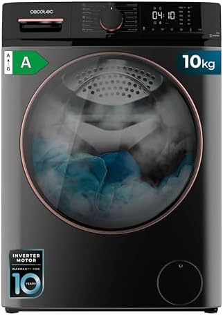Cecotec Lave-linge 10Kg Bolero DressCode 10610 Inverter Steel A. Chargement Frontale, 1400 RPM, Steam Max, Motor Inverter Plus, 15 Programmes, OnSmart, Stop&Go, Caoutchouc Antibactérien, Drum Clean