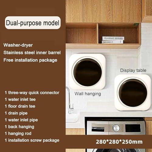 GEJLELDS Mini Machine À Laver Et Sèche-Linge De 3,5 L, Machine À Laver Compacte Et Essoreuse avec Baril Intérieur en Acier Inoxydable, pour Appartement, Maison, Dortoir Mural - Image 2