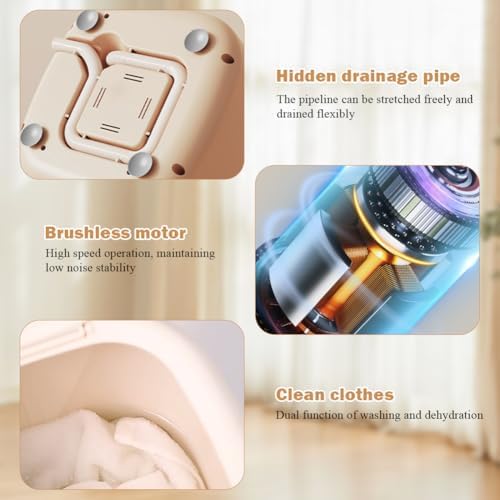 Zinueen Mini Machine à Laver Pliable, Portable, Petite Machine à Laver Mobile, avec Sèche-Linge, pour Camping, Voyage, Voiture de Tourisme et Dortoir, 9 l, 1,35 kg, pour Chaussettes, Sous-Vêtements et - Image 3