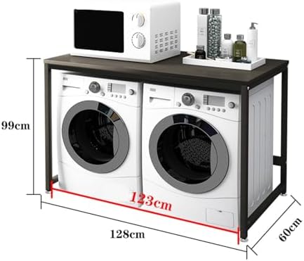 Meuble de rangement double pour sèche-linge, pour machine à laver, support de rangement pour buanderie, salle de bain et toilettes, 128 x 60 x 99 cm, capacité de charge 150 kg (couleur : Bra - Image 2