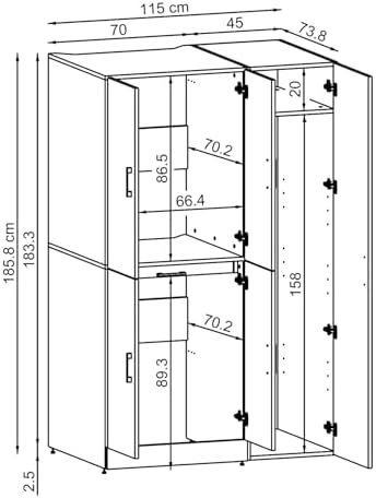 ROOMART Dora - Armoire de machine à laver - Pour sèche-linge et machine à laver - En 4 couleurs - Avec portes et panneau coulissant - Blanc - Chêne blanc - Chêne anthracite - Chêne blanc (chêne blanc) - Image 2