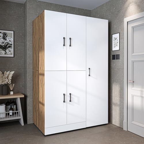 ROOMART Dora - Armoire de machine à laver - Pour sèche-linge et machine à laver - En 4 couleurs - Avec portes et panneau coulissant - Blanc - Chêne blanc - Chêne anthracite - Chêne blanc (chêne blanc) - Image 4