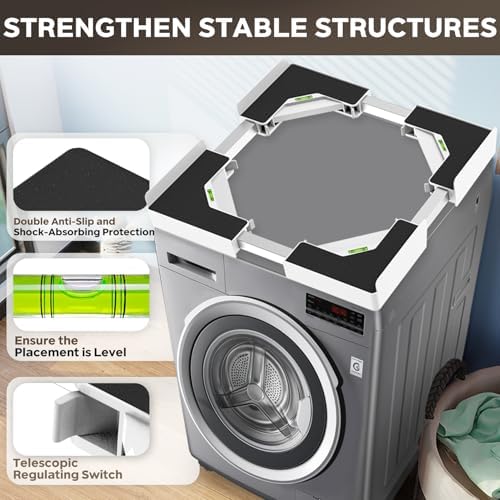 YUZEER Kit de Superposition Universel pour Lave-linge et Sèche-linge, avec Corde à Cliquet, Taille du Cadre de Superposition Réglable, Convient aux Lave-linge et Sèche-linge de 45 à 68 cm(Blanc) - Image 3