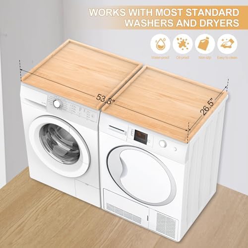 Comptoir à laveuse sèche, 135,4 cm (L) x 67,3 cm (l) – Dessus de table amovible avec lave-linge et comptoir sec avec garde-corps pour le rangement dans la buanderie - Image 2