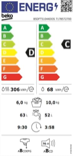 Lave linge séchant BEKO B5DFT51044DOS 10-6Kg - Image 4