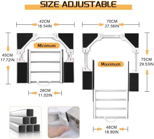 Kit de Superposition Universel, Cadre intermédiaire avec porte-serviettes extensible pour machine à laver, sèche-linge, Taille réglable (42-70 cm), Universel Cadre Intermédiaire avec Corde à Cliquet - Image 2