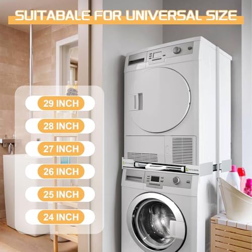 Kit de Superposition Universel, Cadre intermédiaire avec porte-serviettes extensible pour machine à laver, sèche-linge, Taille réglable (42-70 cm), Universel Cadre Intermédiaire avec Corde à Cliquet - Image 3