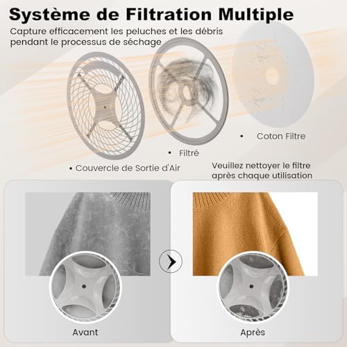 GOPLUS Sèche-Linge 800W, Sèche Linge Pompe à Chaleur 5 Programmes, Protection Contre Surchauffe et Filtration Multiple, Sèche-Linge Électrique 4KG pour Appartement, Dortoir (Électronique) - Image 4