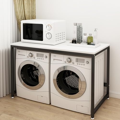 Étagère de rangement pour buanderie avec double armoire pour machine à laver, sèche-linge, organiseur pour salle de bain et toilettes, 128 x 60 x 99 cm, capacité de charge de 150 kg, couleur blanche