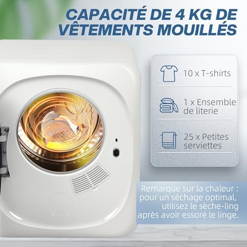 HOMCOM Sèche linge à évacuation compact sèche-linge électrique 800 W 4 Kg avec 5 modes de séchage, cuve en acier inoxydable, charge frontale, pour appartement, maison, camping-cars, blanc - Image 3