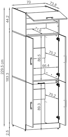 ROOMART Dora Armoire de machine à laver, pour sèche-linge et machine à laver, en 4 couleurs, avec portes et planche coulissante (blanc, 230 cm de haut -) - Image 2