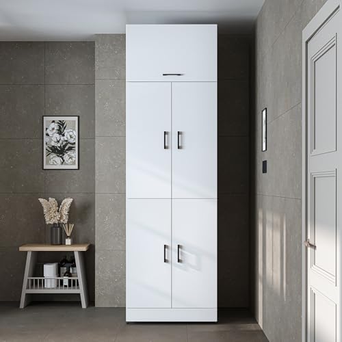 ROOMART Dora Armoire de machine à laver, pour sèche-linge et machine à laver, en 4 couleurs, avec portes et planche coulissante (blanc, 230 cm de haut -) - Image 4