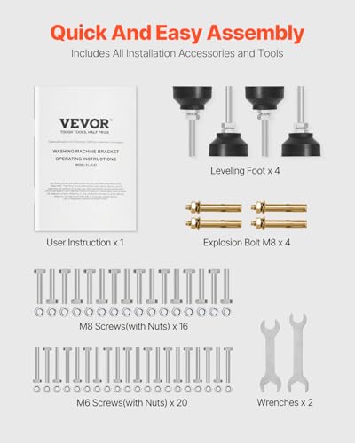 VEVOR Socle Machine à Laver 1230x635 cm Support Lave-Linge Double Plateau, Charge 267 kg, Base Piédestal de Laveuse 4 Pieds Réglables, Acier Carbone, pour Buanderie Facilite Drainage Soulever Sécheuse - Image 3