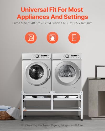 VEVOR Socle Machine à Laver 1230x635 cm Support Lave-Linge Double Plateau, Charge 267 kg, Base Piédestal de Laveuse 4 Pieds Réglables, Acier Carbone, pour Buanderie Facilite Drainage Soulever Sécheuse - Image 4
