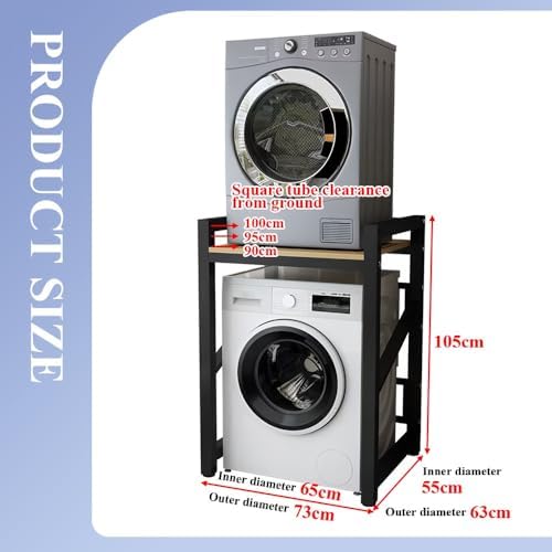 Qcesorib Meuble Dessus Machine a Laver avec Étagère, Superposition Lave Linge Seche Linge, Étagère Machine à Laver avec Pieds en Bas, pour Buanderie Salle de Bain, Noir/Blanc - Image 2