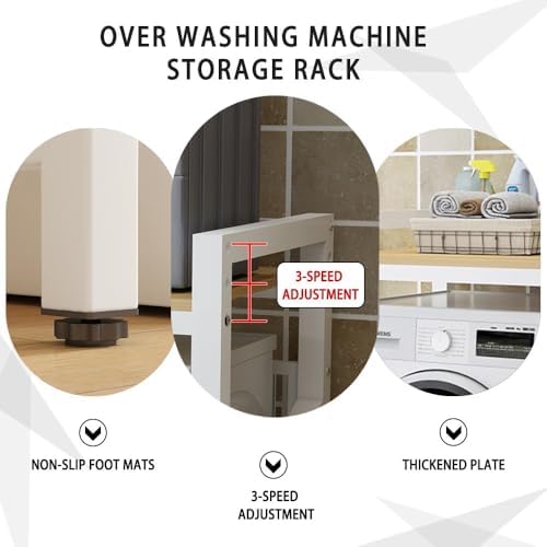 Meuble Machine à Laver Réglables, Meuble Machine à Laver et Seche Linge, Meuble de Rangement Machine a Laver en Acier et Bois Massif, Capacité de Charge 300kg, 73x63x105cm - Image 4